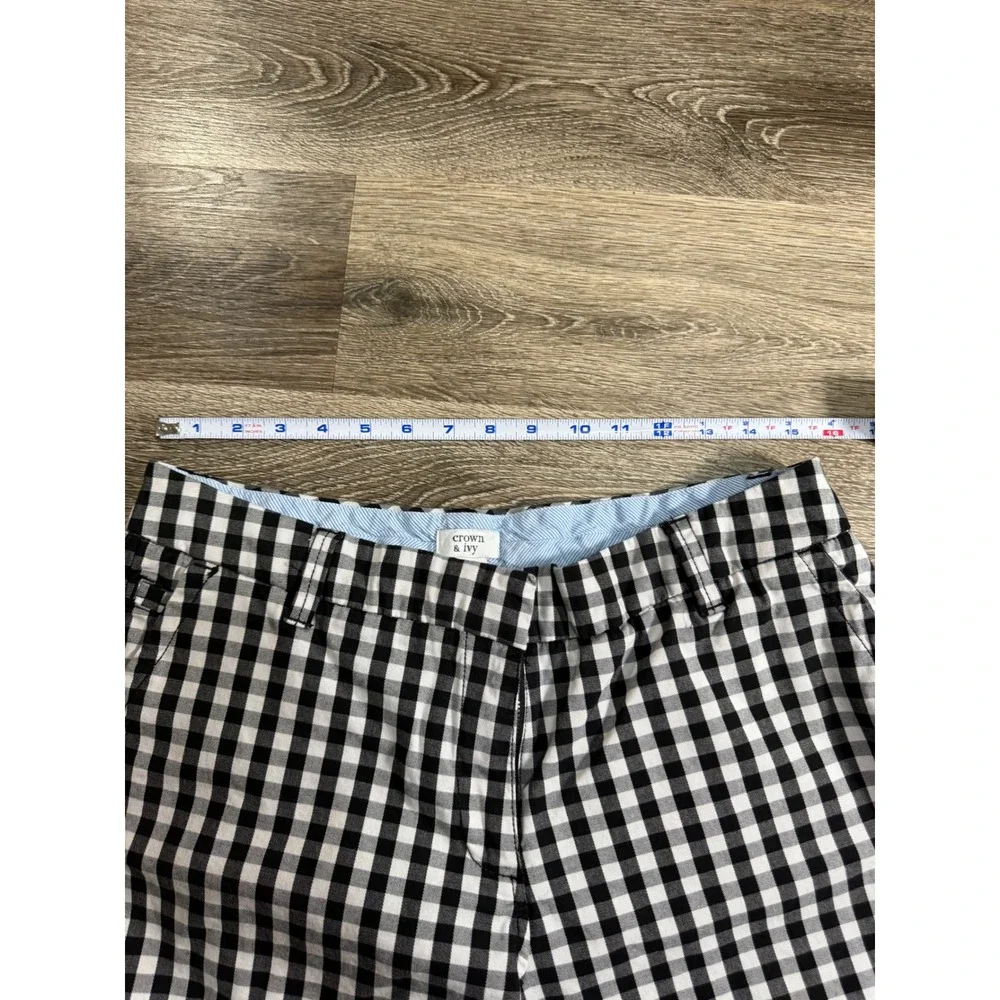 Crown & Ivy Caroline Gingham‎ Shorts Black White Plaid Womens 12 Stretch Preppy